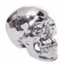 Crâne decoratif sculpture en polyresine interieur/exterieur 18cm argent brillant 04_0002839
