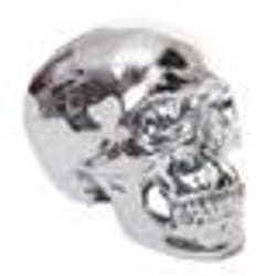 Crâne decoratif sculpture en polyresine interieur/exterieur 18cm argent brillant 04_0002839