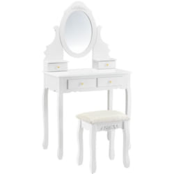 Coiffeuse table de maquillage miroir 4 tiroirs tabouret mdf et bois 141 cm blanc