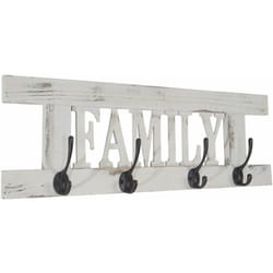 Décoshop26 - Porte-manteau mural patère en bois blanc vintage avec 4 crochets 20,5x60x1,5 cm MED04050
