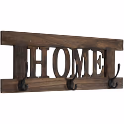 Porte-manteau mural patère avec 3 corchets, couleur marron vieilli, design "Home" A base de bois de paulownia Dimensions glob ...