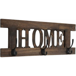 Décoshop26 - Porte-manteau mural patère en bois marron vintage avec 3 crochets 20x55cm MED04051