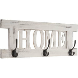 Décoshop26 - Porte-manteau mural patère en bois blanc vintage avec 3 crochets 20x55cm MED04052