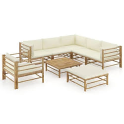 Salon de jardin - Non spécifié - Ensemble 8 pièces - Bambou - Coussins amovibles - Beige