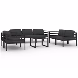 Salon de jardin - Anthracite - Aluminium - 8 pièces - Coussins confortables - Design modulaire