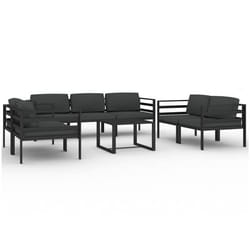 Salon de jardin - Anthracite - Aluminium - 8 pièces - Coussins confortables - Design modulaire