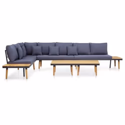 Salon de jardin meuble d exterieur ensemble de mobilier 7 places avec coussins acacia solide marron