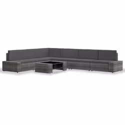 Salon de jardin - Non spécifié - 7 pièces - Résine tressée - Gris - Confortable et modulable