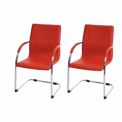 Chaises visiteur en PU rouge avec accoudoir - Décoshop26 - Lot de 2 - Structure métallique chromée