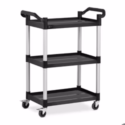 Chariot de service - Noir - 3 plateaux - 90 kg - Roulettes pivotantes - 63 x 40 cm