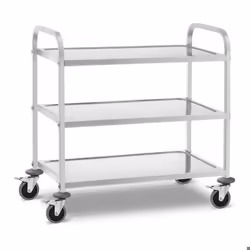 Chariot de service - Inox - 3 plateaux - Capacité 240 kg - Roues en PVC - Dimensions 101x57x965 cm