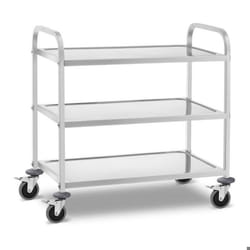 Chariot de service - Inox - 3 plateaux - Capacité 240 kg - Roues en PVC - Dimensions 101x57x965 cm