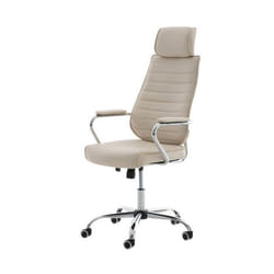 Fauteuil de bureau à roulettes en PU crème hauteur réglable - Décoshop26 - BUR10004 - Beige - Simili