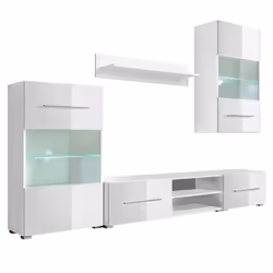 Meuble tele buffet tv television design pratique mural avec eclairage led 5 pieces blanc