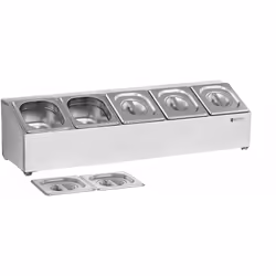 Support à bacs GN - 5 bacs GN 1/6 avec couvercles Le support à bacs constitue une solution moderne pour le stockage d’ingrédi ...