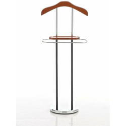 Décoshop26 - Valet de nuit portant de chambre cintre en métal chromé et bois marron MOC10016