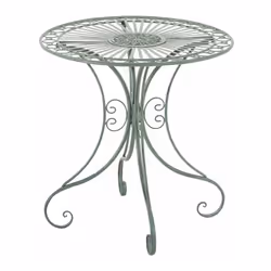 Table de jardin en fer forgé. Couleur: vert vieilli Style rustique Le produit est fabriqué à la main à partir du fer forgé. D ...
