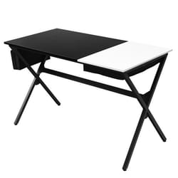 Bureau dordinateur - Moderne - 120cm - Tiroir - Sac de rangement - Métal noir et blanc