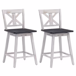 Tabourets de bar - Vintage - Lot de 2 - Siège pivotant 360° - Bois dhévéa - Antidérapants