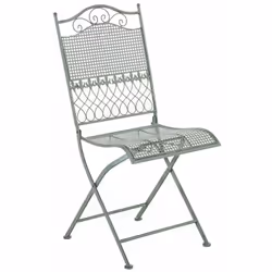 Chaise de jardin en fer forgé, couleur vert vieilli style vintage. Dimensions: Hauteur totale: 91 cm Largeur totale: 41 cm Pr ...