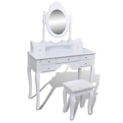Coiffeuse - Blanc - 93 x 39 x 745 cm - 7 tiroirs - Miroir inclus - Style victorien