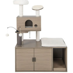 Arbre à chat 132 cm maison de toilette pour chat à 2 porte coussin amovible griffoir condo perchoir supérieur gris