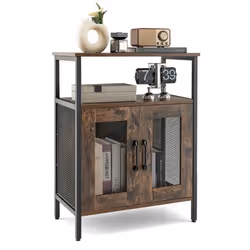 Buffet de cuisine - Indus - 2 portes - Marron rustique - 60 x 34 x 79 cm - Amovible casier à vin