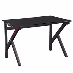 Bureau gamer - Noir - 115 x 75 x 76 cm - Acier robuste - Porte-gobelet - Crochet pour casque