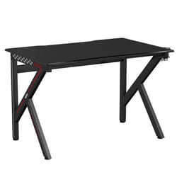 Bureau gamer - Noir - 115 x 75 x 76 cm - Acier robuste - Porte-gobelet - Crochet pour casque