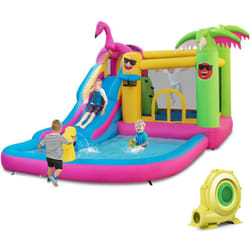 Helloshop26 - Château gonflable tropicale 6 en 1 avec toboggan aquatique maison de saut gonflable avec ventilateur 680w 50 balles océaniques charge