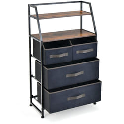 Commode chambre 4 tiroirs en tissu, meuble de rangement industriel avec 2 étagères kit anti-basculement inclus 58 x 29 x 100 cm