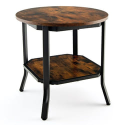 Table basse - Industrielle - Ronde - 2 niveaux - Bois rustique - Patins réglables