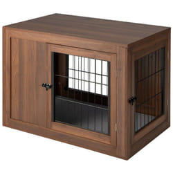 Cage pour chien animaux avec 2 portes verrouillables coussin en lin style industriel meuble caisse pour chien 92 x 59 x 66,5 cm noyer