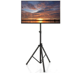 Helloshop26 - Support tv réglable en hauteur trépied pour tv à écran plat lcd capacité de 35 kg repose pied antidérapant support tv pliable noir