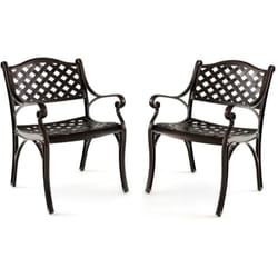 Lot de 2 chaises en fonte d'aluminium chaises de salle à manger toutes saisons accoudoirs et sièges incurvés fauteuils bistrot en métal bronze