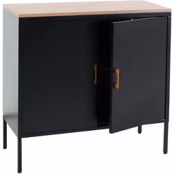 Commode meuble de rangement buffet 2 portes métal 90x90x40cm mélaminé noir 2 compartiments avec portes Étagère amovible et ré ...