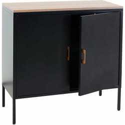 Commode meuble de rangement bureau buffet 2 portes métal 90x90x40cm mélaminé noir plateau mdf 2 compartiments avec portes MED04083