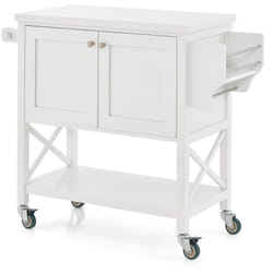 Chariot de cuisine roulant avec armoire de rangement îlot de cuisine porte-serviettes et porte-épices plateau en bois chariot de service blanc
