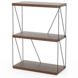 Etagère à 3 niveaux bibliothèque autoportante avec cadre en métal étagère de rangement de style industriel 82 cm finition grain de bois brun