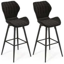 Lot de 2 chaises tabourets de bar chaises hautes rembourrées repose-pieds chaises de cuisine moderne en métal noir