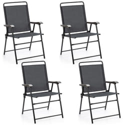 Helloshop26 - Lot de 4 chaises fauteuils de jardin pliantes en textilène accoudoirs patins antidérapants charge 150 kg gris
