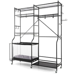 Organisateur d equipement sportif avec 5 etageres support de rangement avec porte sacs de golf support pour tapis panier