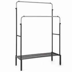 Portant à vêtements - Métal - Réglable - Noir et Argent - 2 barres - Capacité 15 kg par barre