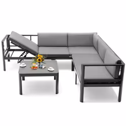 Salon de jardin - GRI - Canapé 3 places - Dossier inclinable 6 niveaux - Coussins inclus - Aluminium