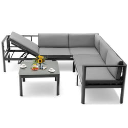 Salon de jardin - GRI - Canapé 3 places - Dossier inclinable 6 niveaux - Coussins inclus - Aluminium