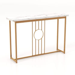 Table console de 120 cm table d'entrée moderne avec plateau en marbre artificiel et cadre en métal robuste table pour salon couloir entrée blanc