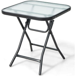 Table de jardin bistro pliante 46,5 x 46,5 x 42 cm en verre et acier pour intérieur extérieur patio balcon charge 25 kg noir