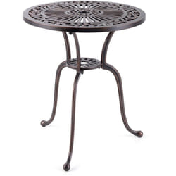Table de jardin ronde 61 cm en fonte d'aluminium table d'appoint d'extérieur avec trou pour parasol repose-pieds réglables cuivre rouge