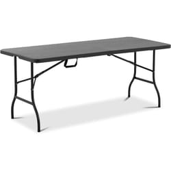 Table pliante de jardin d'extérieur traiteur (183 x 75 x 74 cm, capacité de charge : 150 kg, acier, polyéthylène, coloris : noir)