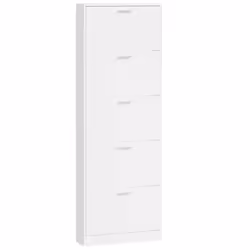Armoire à chaussures - BL - 5 tiroirs - Bois dingénierie - Blanc brillant - 59 x 17 x 169 cm